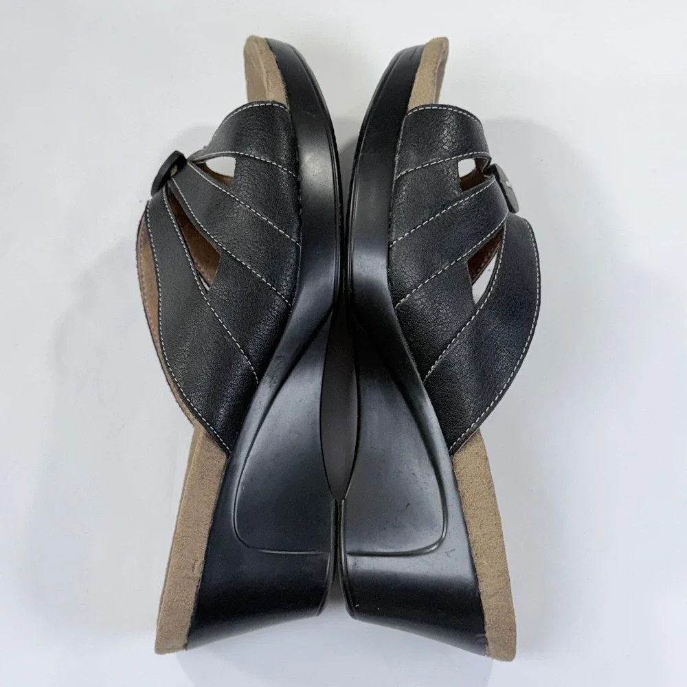 Patrizia by Spring Step Sandal Womens 41/9.5-10 Black Wedge Slide Button Comfort